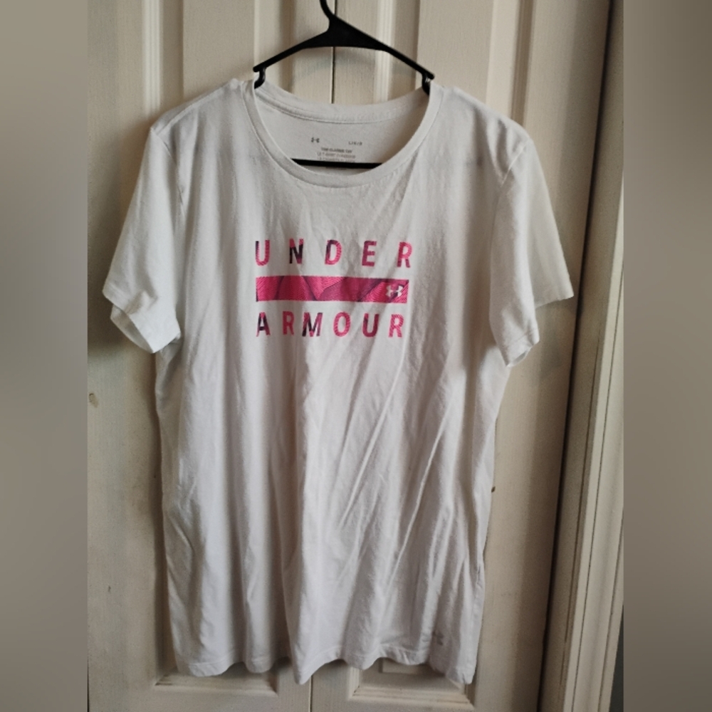 Under Armour White T-Shirt with Pink Logo